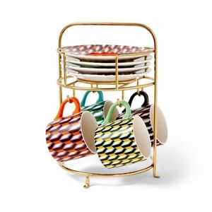 Arrow Geo mug drinkware set with saucers and stand